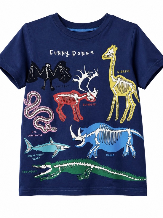 Mini Boden Other - Mini Boden Funny Bones Animal Skeleton Graphic Tee Boys 6 7Y Blue summer Shirt